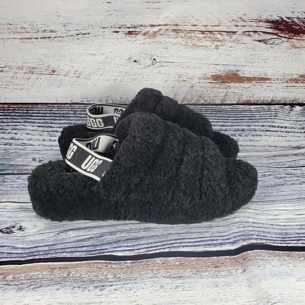 Ugg Fluff Yeah Slide Black Sandals Slippers Women's Size 11